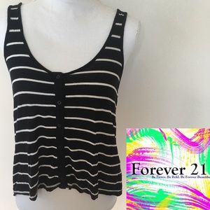 Forever 21 Black & White Hi-Lo Striped Tank Top